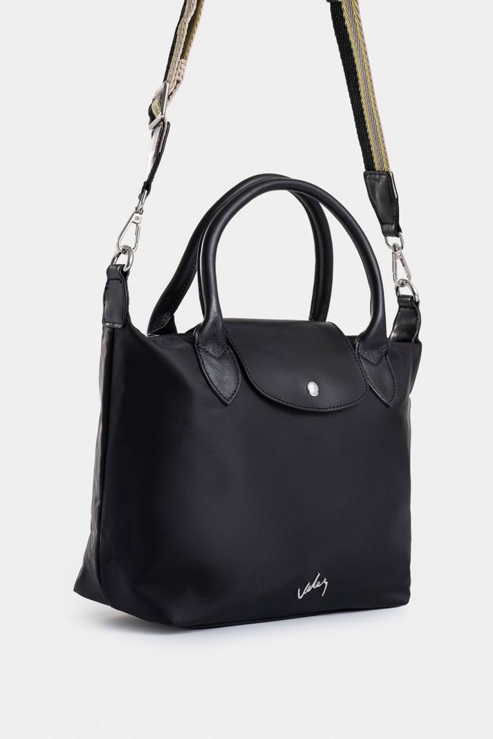 Vélez Bowling Ámbar En Lona Para Mujer Detalle Cuero Negro-1