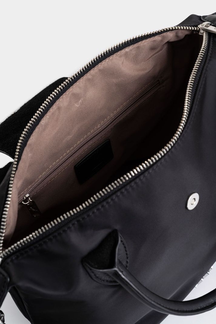 Vélez Bowling Ámbar En Lona Para Mujer Detalle Cuero Negro-4