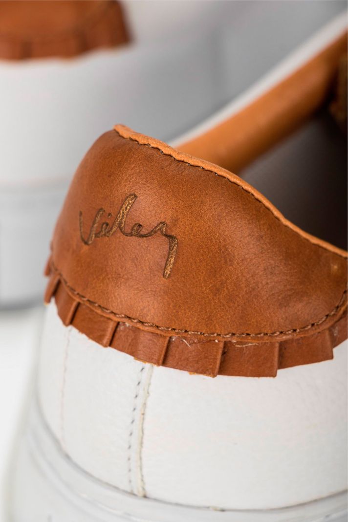 Vélez Tenis Casual De Cuero Combinados Blanco-5