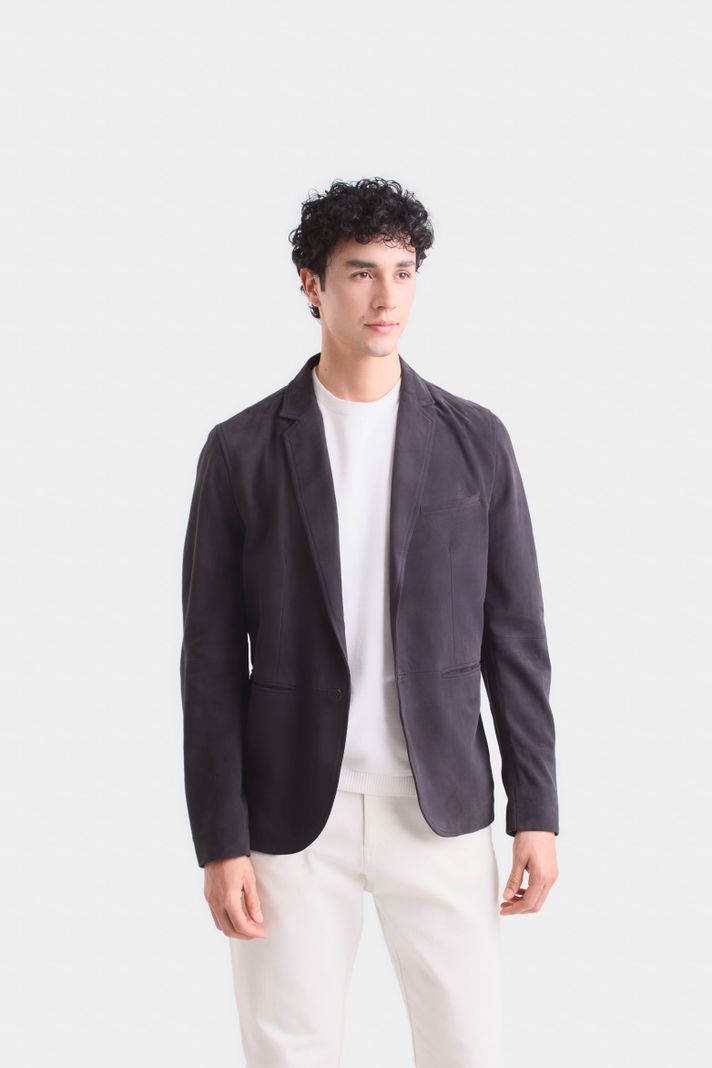 Vélez Blazer Niger De Gamuza Hombre Fit Semi Ajustado Gris-0