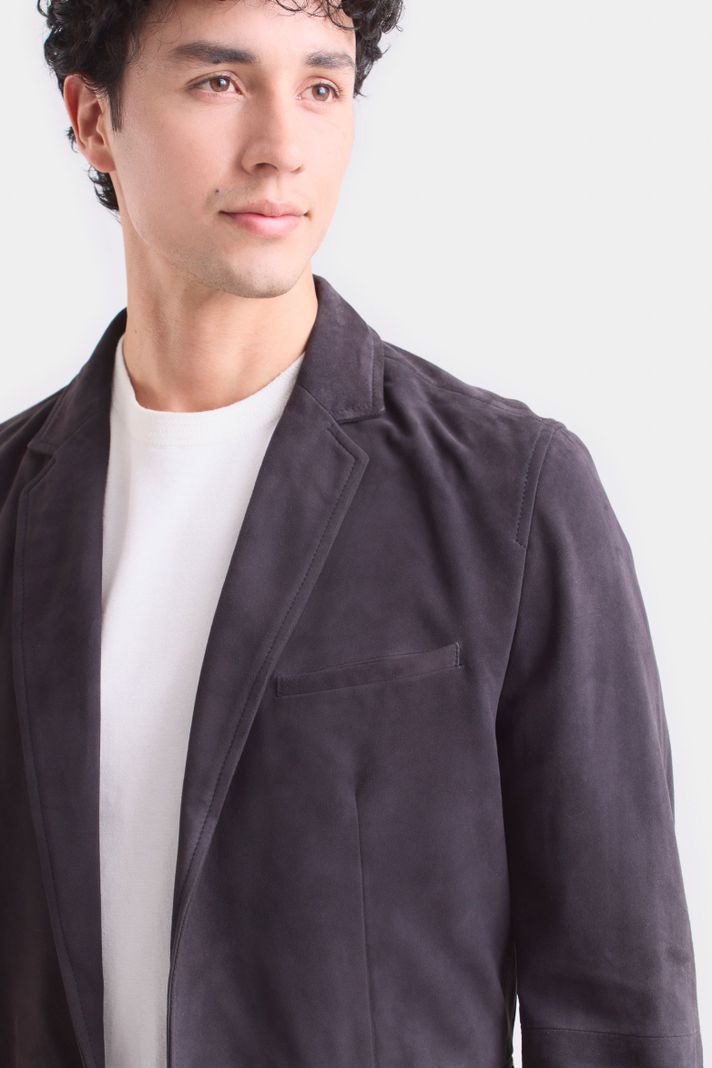 Vélez Blazer Niger De Gamuza Hombre Fit Semi Ajustado Gris-1