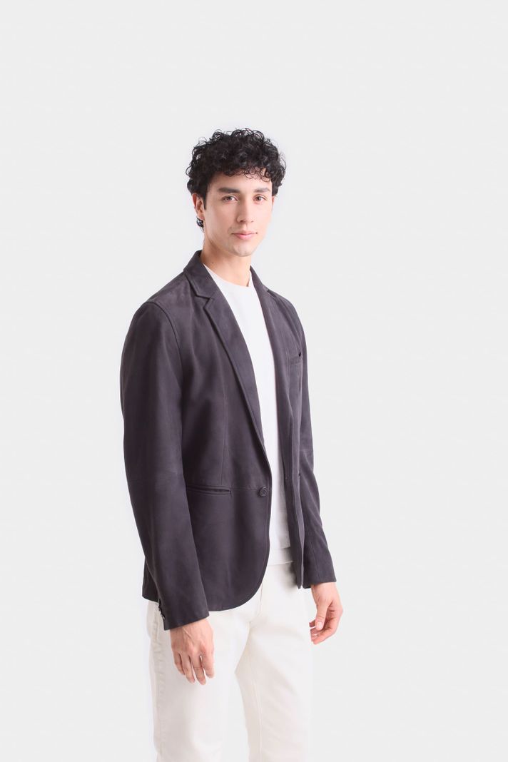 Vélez Blazer Niger De Gamuza Hombre Fit Semi Ajustado Gris-2