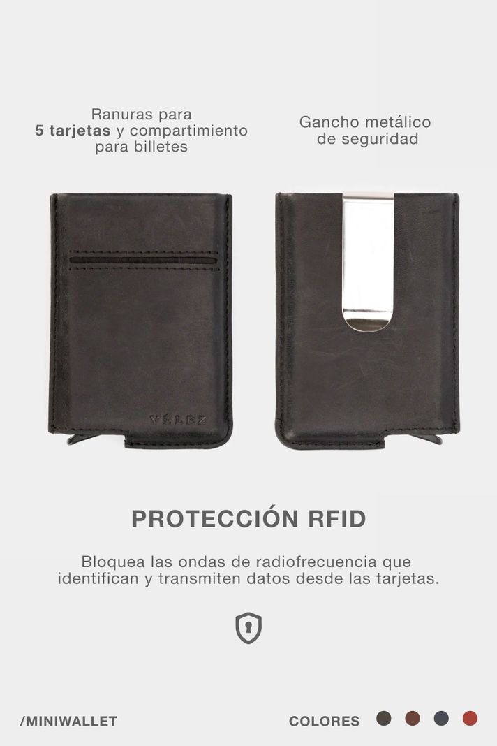 Vélez Porta Documentos De Cuero Miniwallet Azul Osc-5