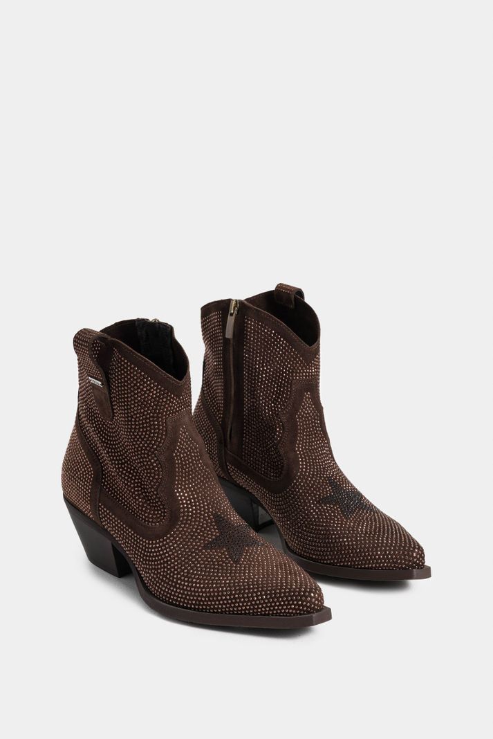 Vélez Botines Tacón Viana Cuero Mujer Sesgos Contraste Café-1
