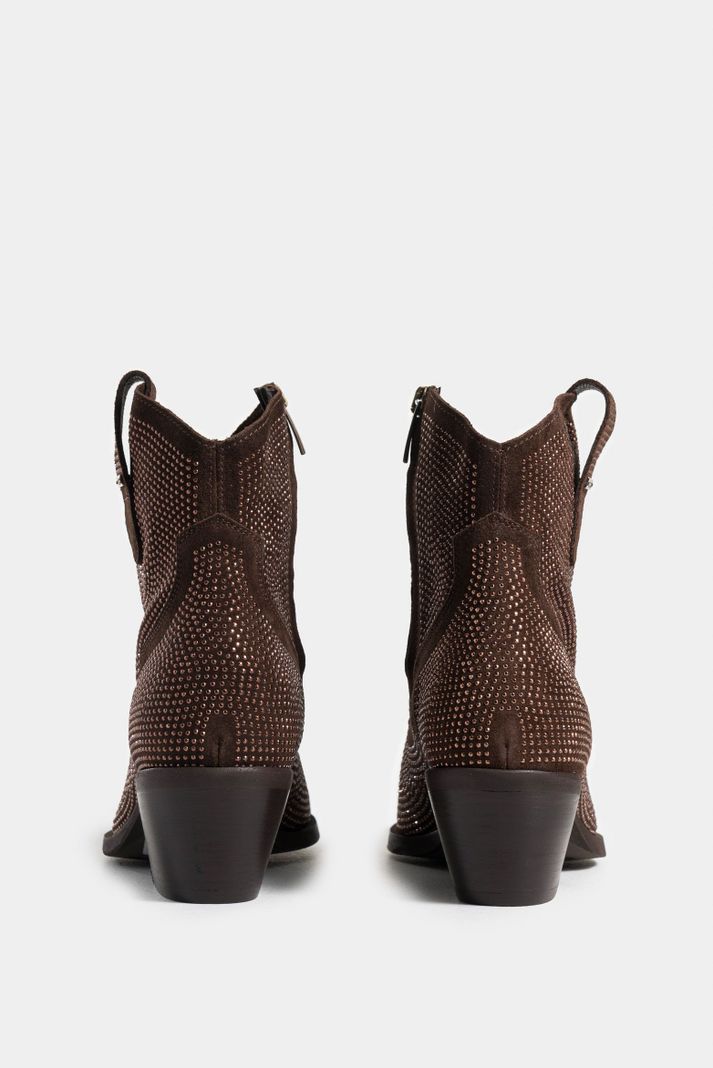 Vélez Botines Tacón Viana Cuero Mujer Sesgos Contraste Café-2
