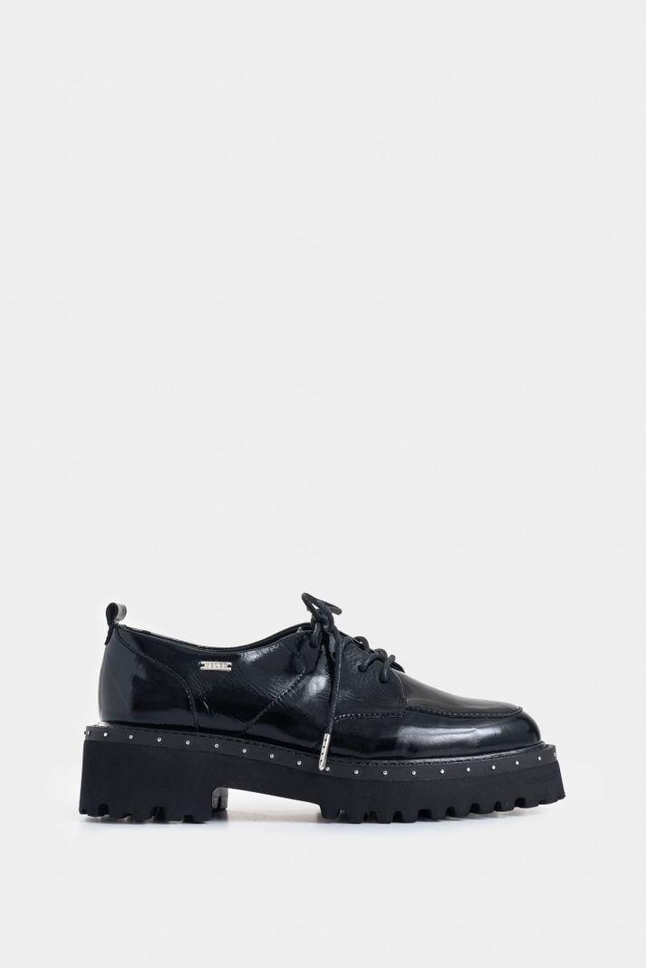 Vélez Zapatos De Cordón Thalia Cuero Mujer Chunky Negro-0