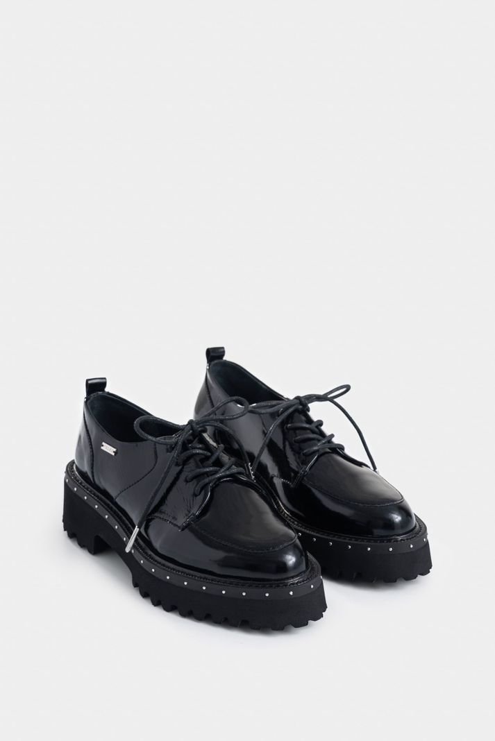 Vélez Zapatos De Cordón Thalia Cuero Mujer Chunky Negro-1