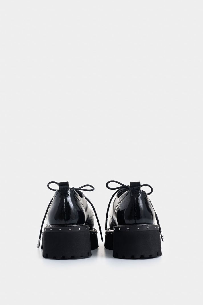 Vélez Zapatos De Cordón Thalia Cuero Mujer Chunky Negro-2