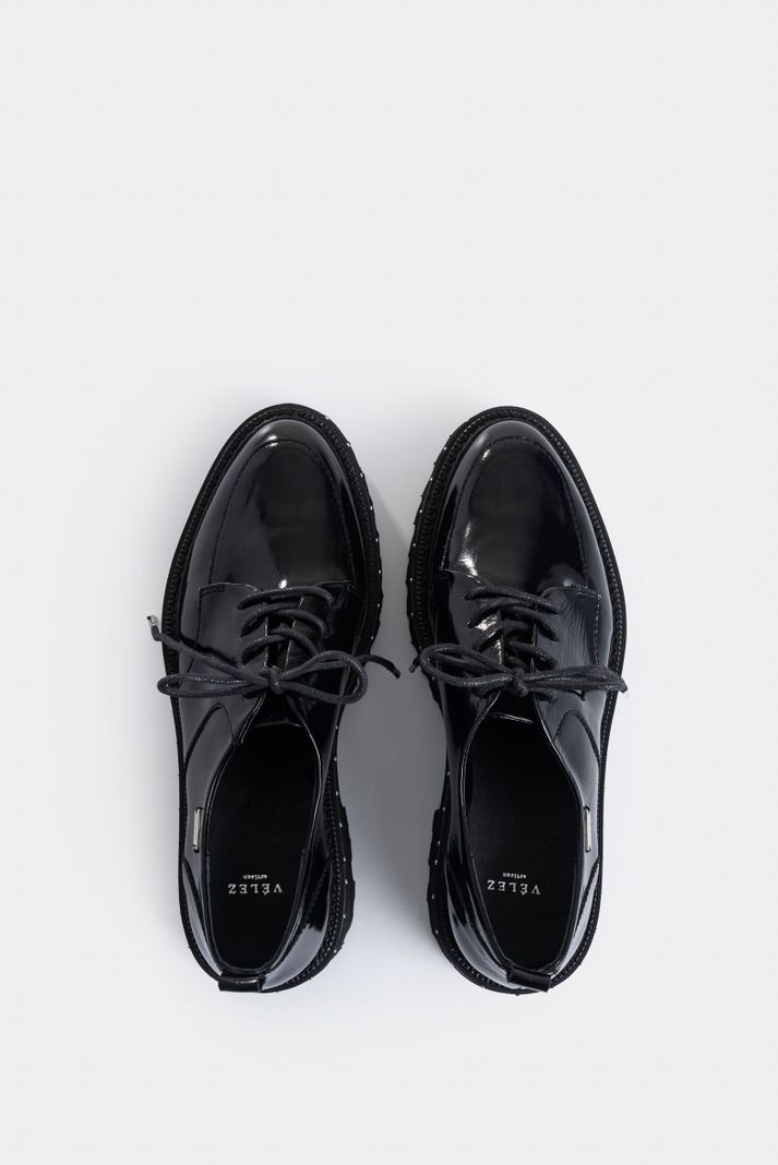Vélez Zapatos De Cordón Thalia Cuero Mujer Chunky Negro-3