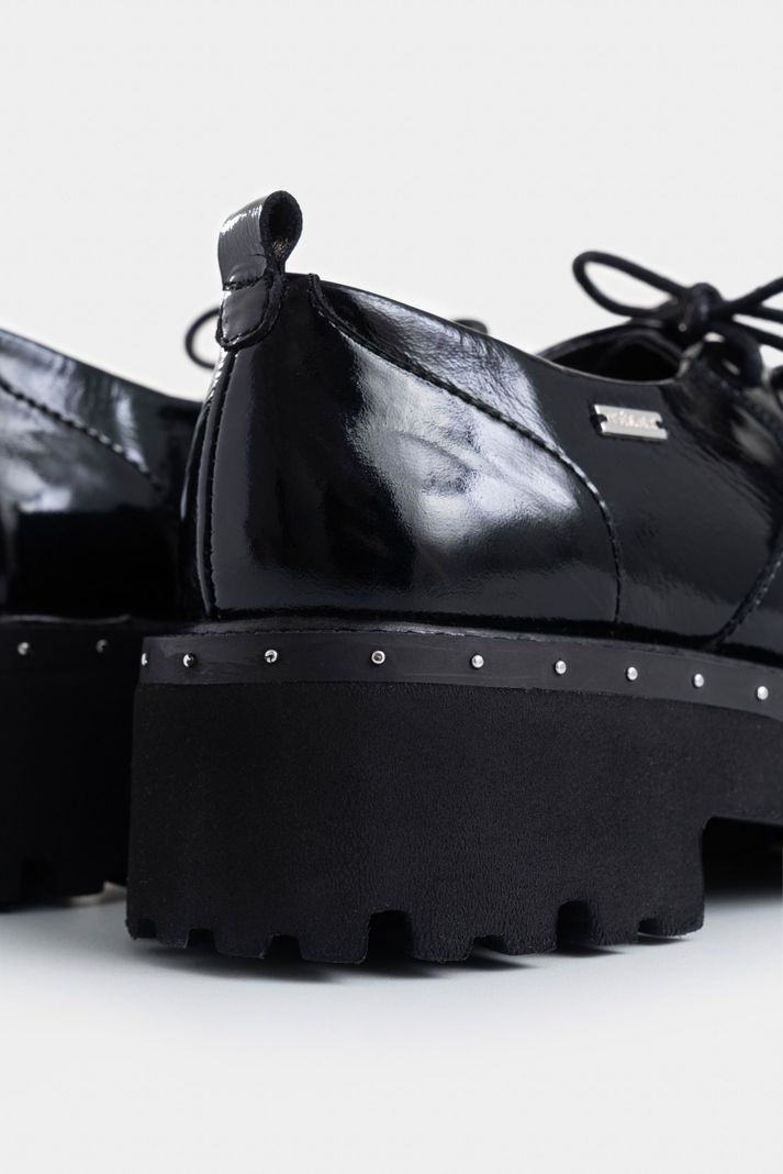Vélez Zapatos De Cordón Thalia Cuero Mujer Chunky Negro-4