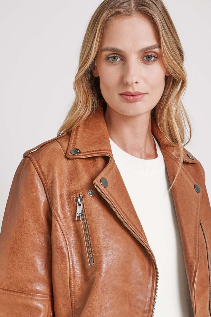 Vélez Casaca Biker Natura Cuero Mujer Semi Ajustada Miel-2