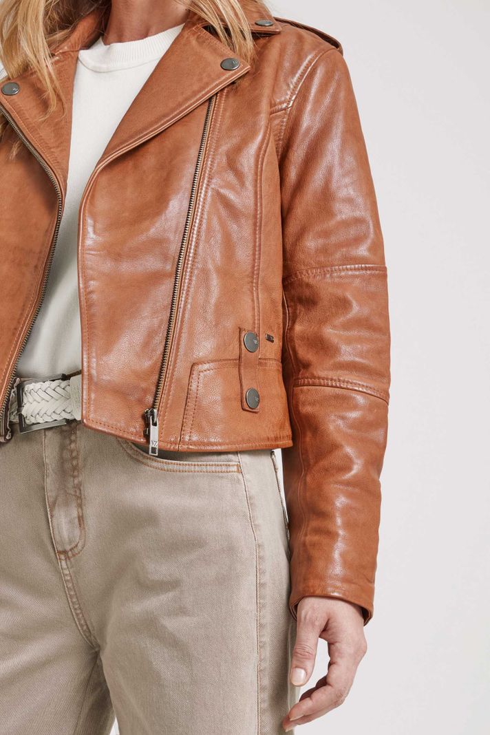 Vélez Casaca Biker Natura Cuero Mujer Semi Ajustada Miel-4