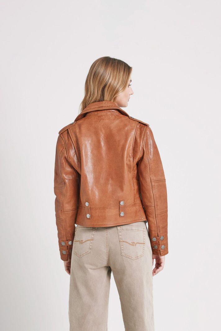 Vélez Casaca Biker Natura Cuero Mujer Semi Ajustada Miel-5