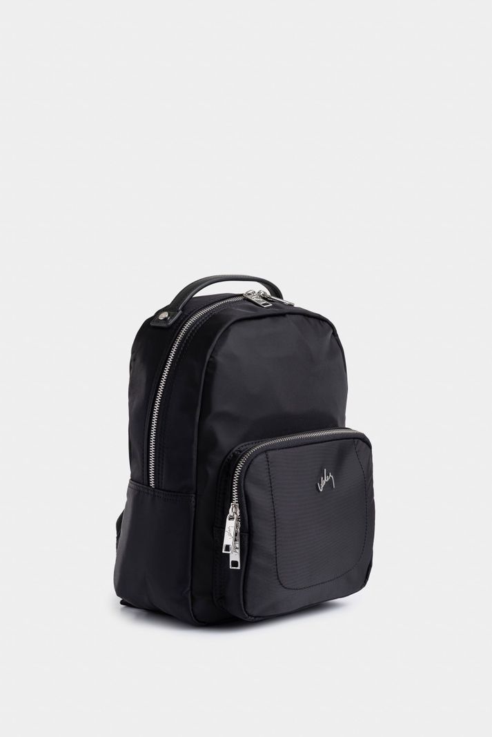 Vélez Mochila Púrpura De Lona Para Mujer Manija Cuero Negro-1