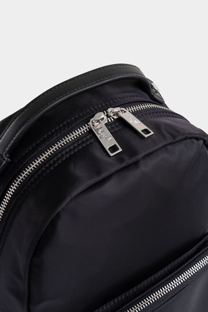 Vélez Mochila Púrpura De Lona Para Mujer Manija Cuero Negro-3