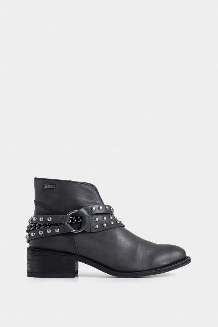 Vélez Botines Texanos De Cuero Con Folia Mujer Detalle Negro-0