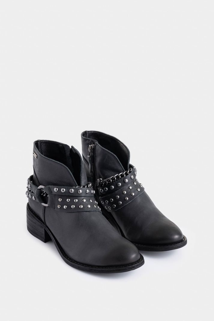 Vélez Botines Texanos De Cuero Con Folia Mujer Detalle Negro-1