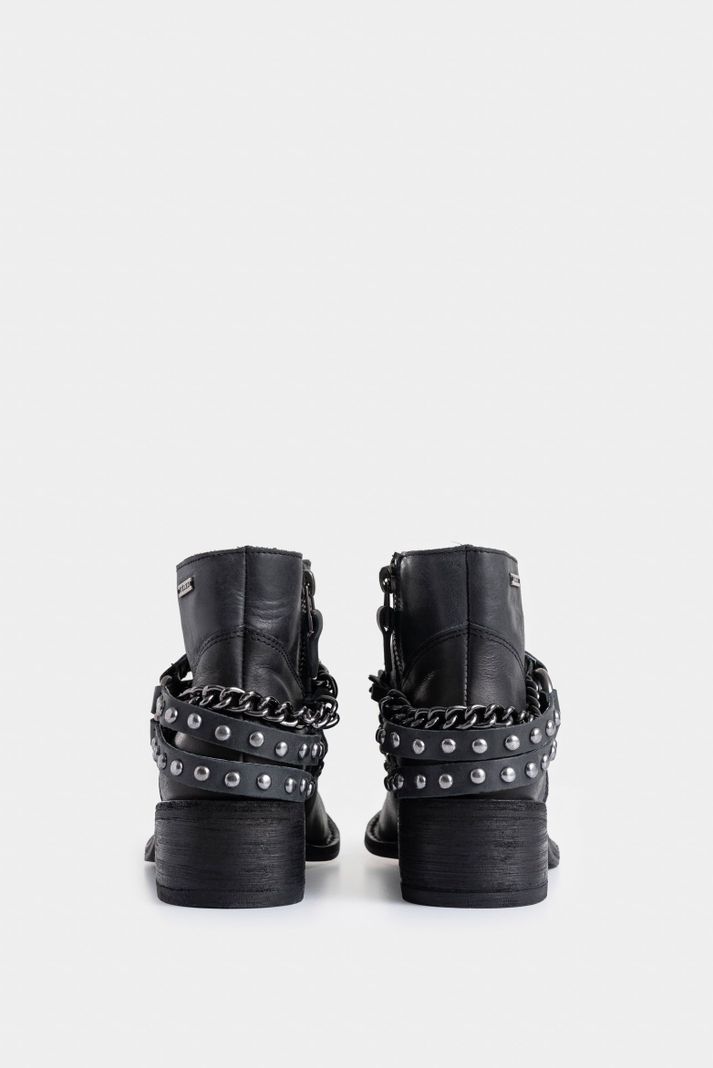 Vélez Botines Texanos De Cuero Con Folia Mujer Detalle Negro-2