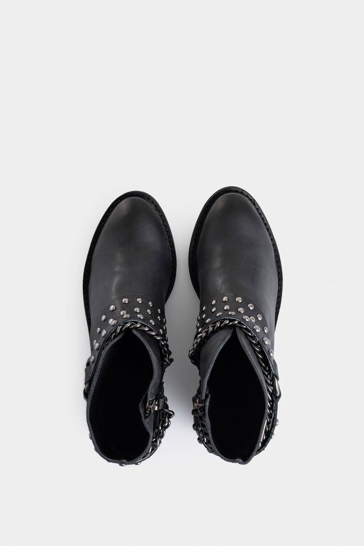 Vélez Botines Texanos De Cuero Con Folia Mujer Detalle Negro-3