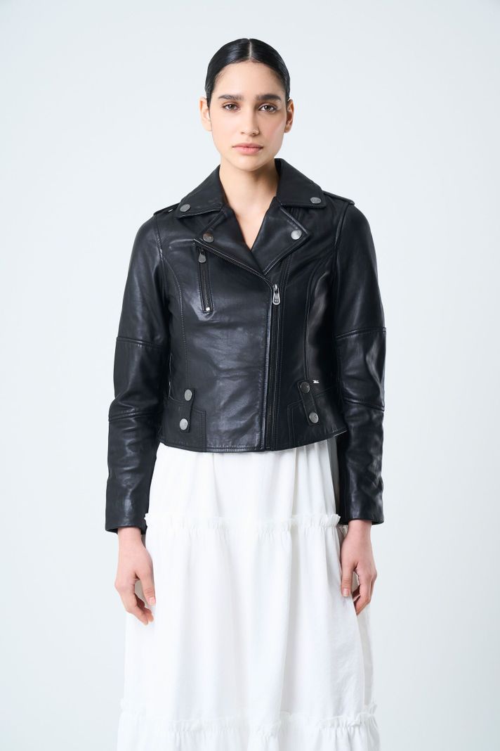 Vélez Casaca Biker De Cuero Para Mujer Fit Ajustado Negro-0