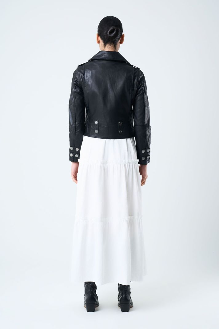 Vélez Casaca Biker De Cuero Para Mujer Fit Ajustado Negro-2