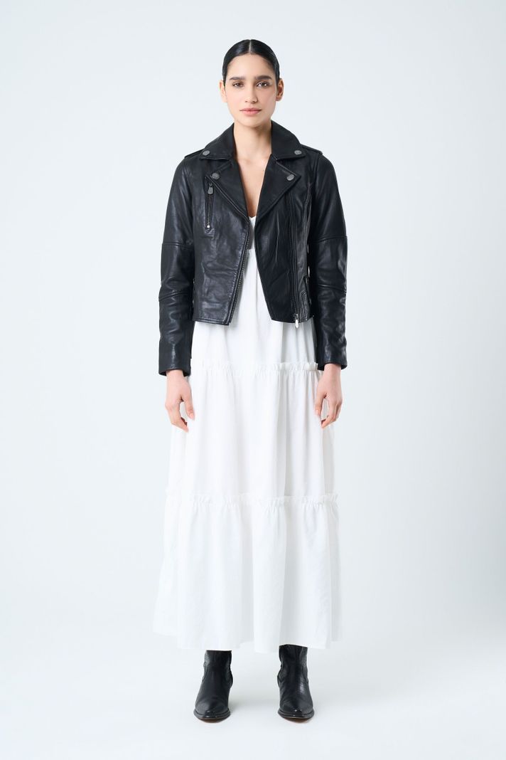 Vélez Casaca Biker De Cuero Para Mujer Fit Ajustado Negro-3