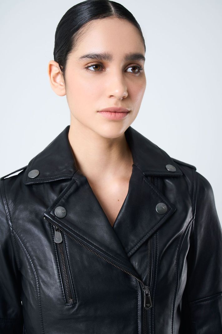 Vélez Casaca Biker De Cuero Para Mujer Fit Ajustado Negro-5