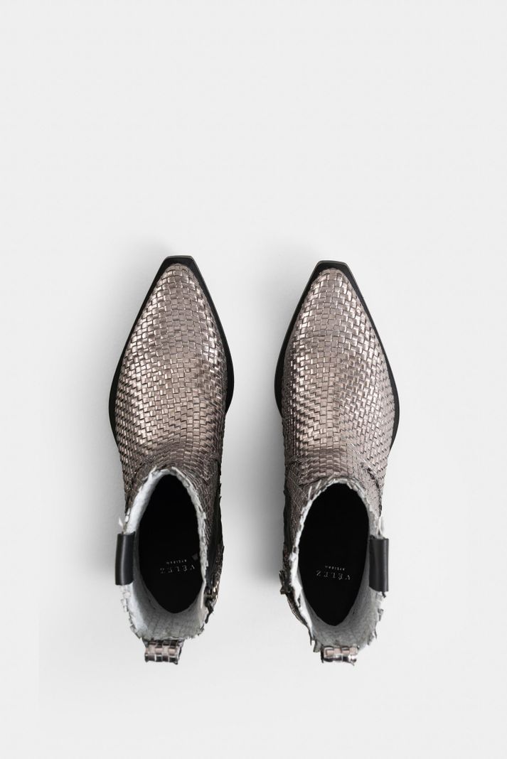 Vélez Botines Uyuni Cuero Para Mujer Capellada Tejida Plata-3
