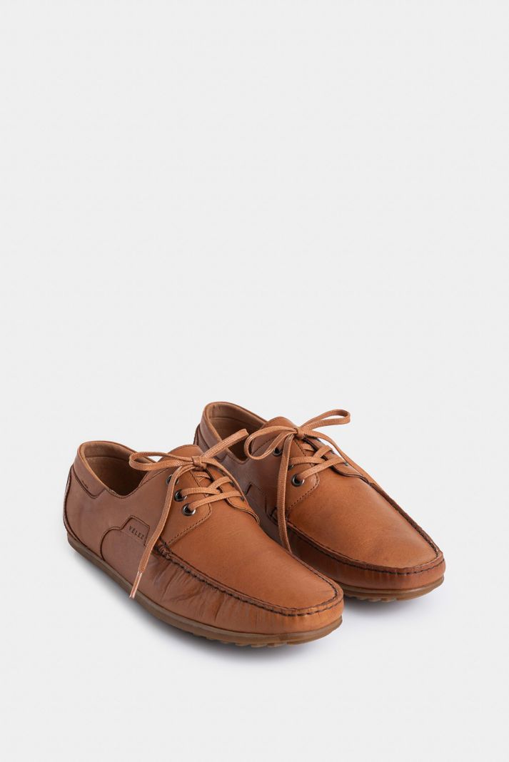 Vélez Zapatos Cordón De Cuero nautico Miel-1