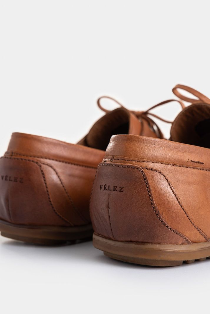 Vélez Zapatos Cordón De Cuero nautico Miel-4