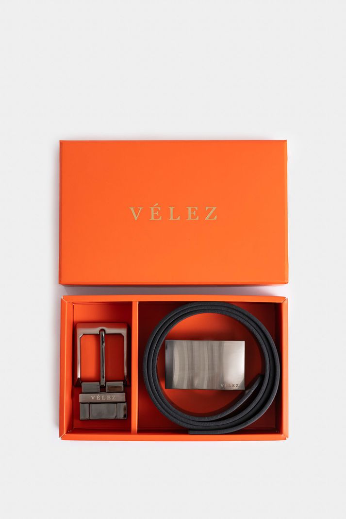 Velez Kit Cinturon Doble Faz Cuero Hombre Doble Herraje Combinado