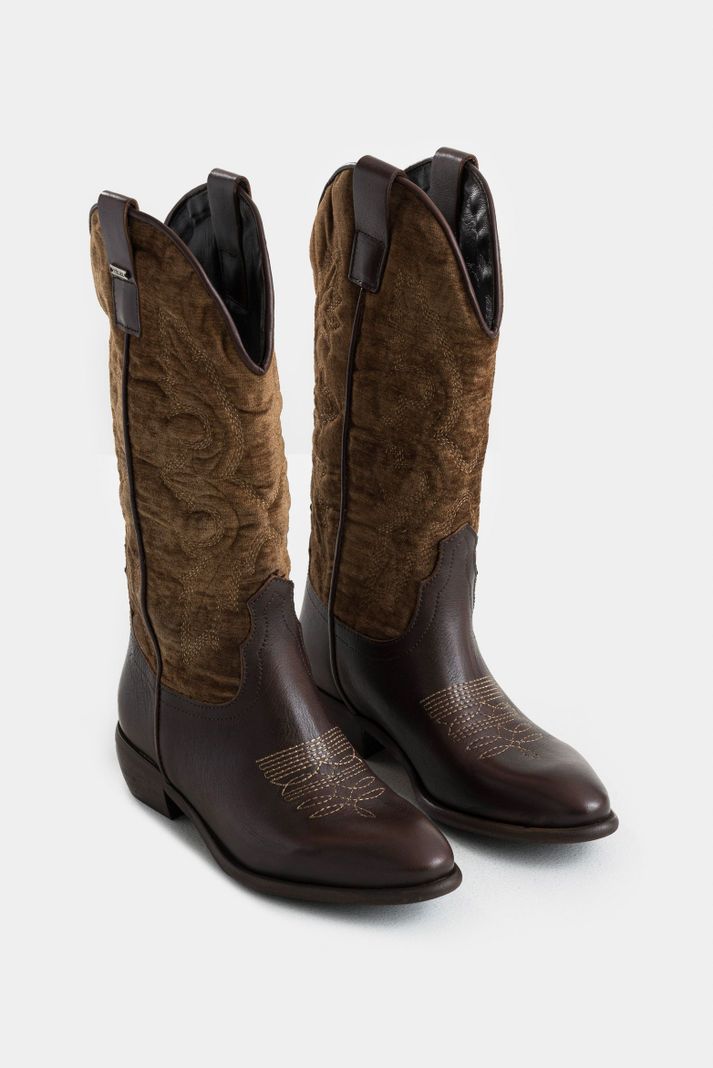Vélez Botas Salvinia En Textil y Cuero Mujer Vintage Café-1