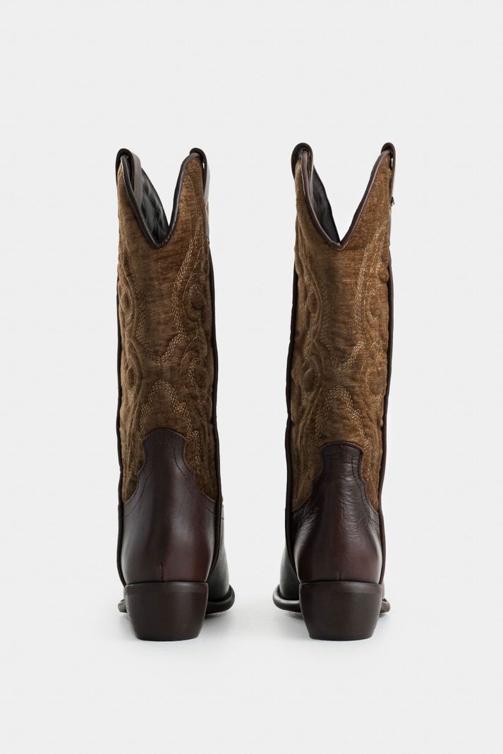 Vélez Botas Salvinia En Textil y Cuero Mujer Vintage Café-2