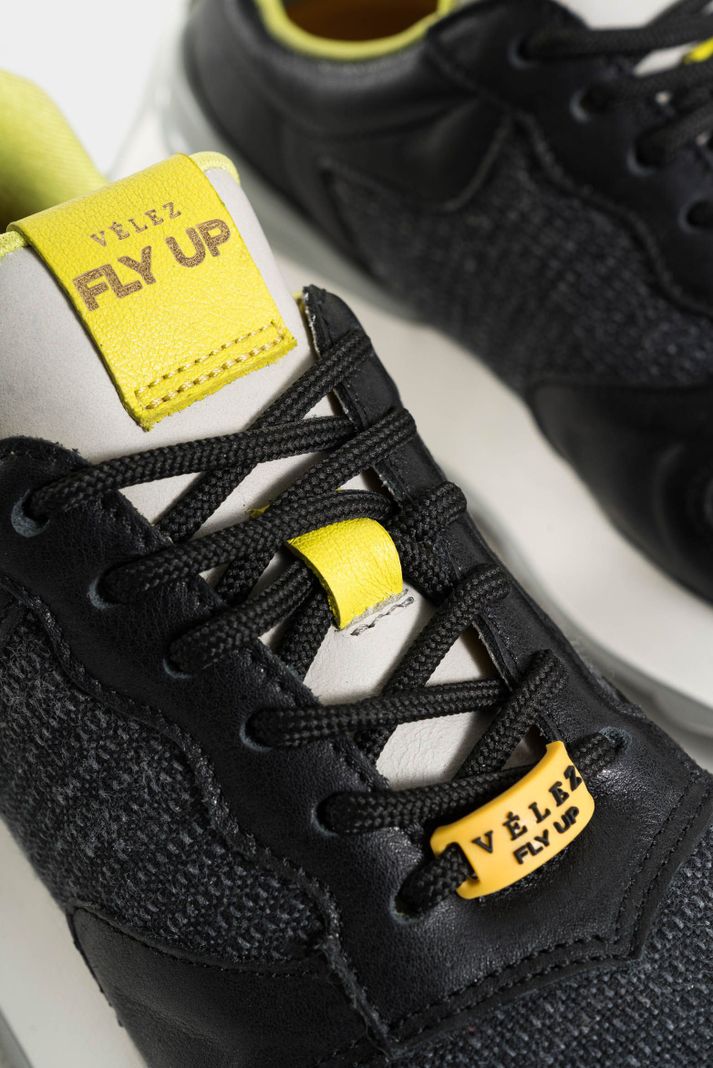 Vélez Zapatillas Mercurio De Cuero y Lona Para Mujer Negro-4