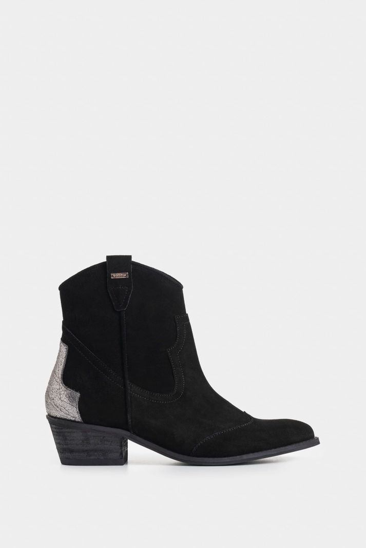 Vélez Botines Texanos Cuero Gamuzado Mujer Detalle Negro-0
