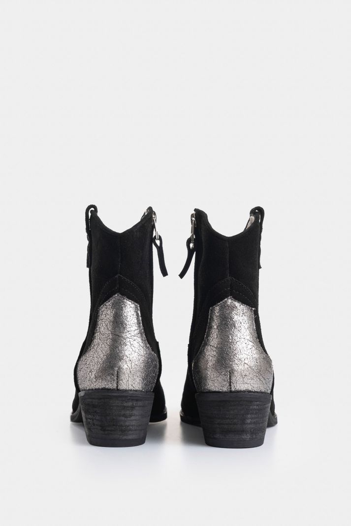 Vélez Botines Texanos Cuero Gamuzado Mujer Detalle Negro-2