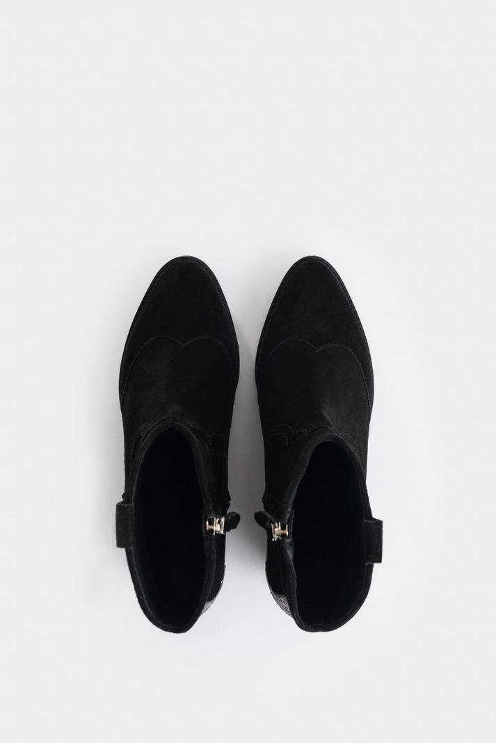 Vélez Botines Texanos Cuero Gamuzado Mujer Detalle Negro-3