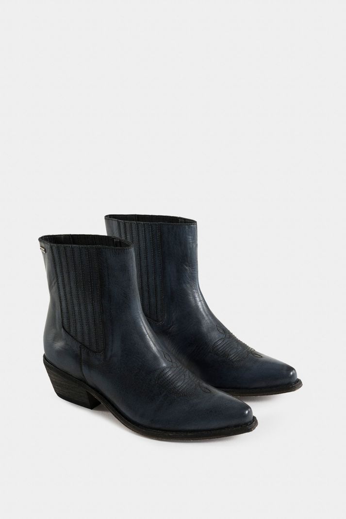 Vélez Botines Texanos Mercurio Cuero Artesanal Mujer Azul-1