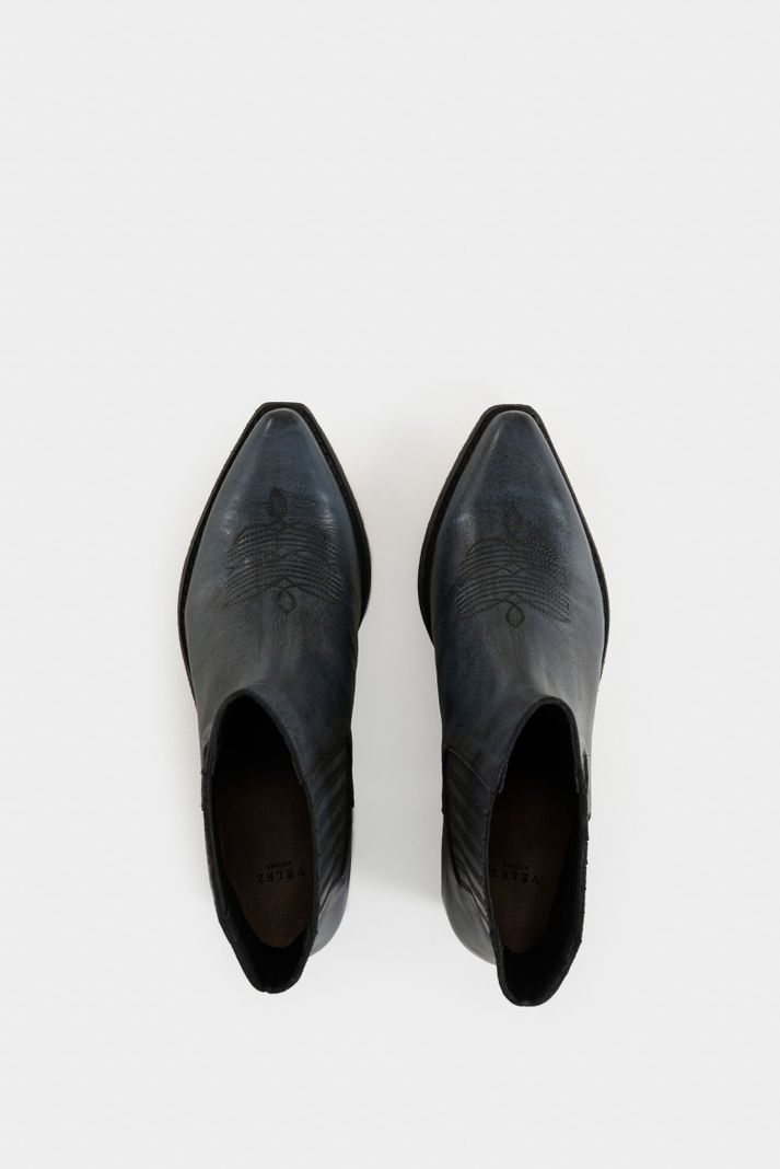 Vélez Botines Texanos Mercurio Cuero Artesanal Mujer Azul-3