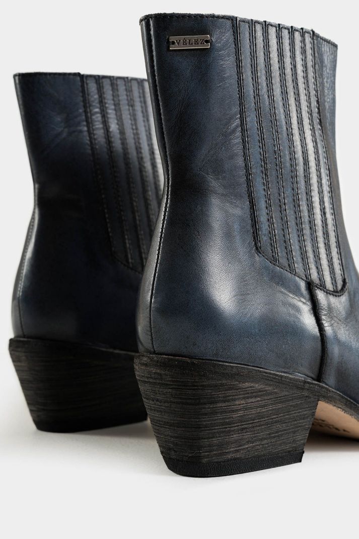 Vélez Botines Texanos Mercurio Cuero Artesanal Mujer Azul-4