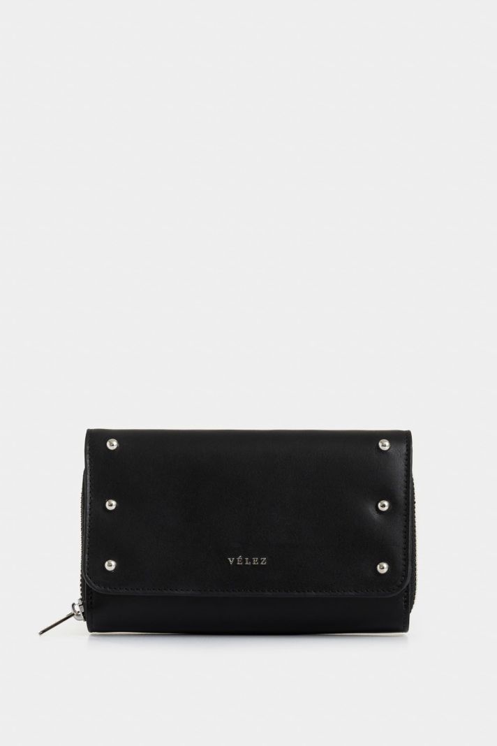 Vélez Billeteria Palma Cuero Folia Mujer Efecto Croco Negro-0