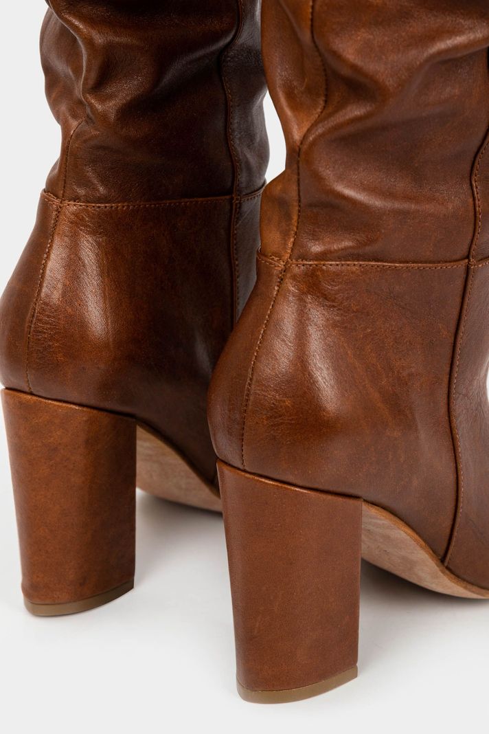 Vélez Botas Tacón Caña Alta Kaskai Cuero Mujer Punta Miel-5