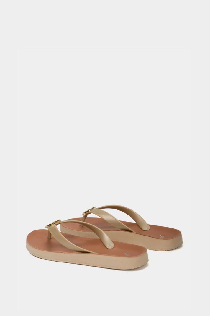 Vélez Sandalia Playera De Cuero Para Mujer Herraje VZ Dorado-2