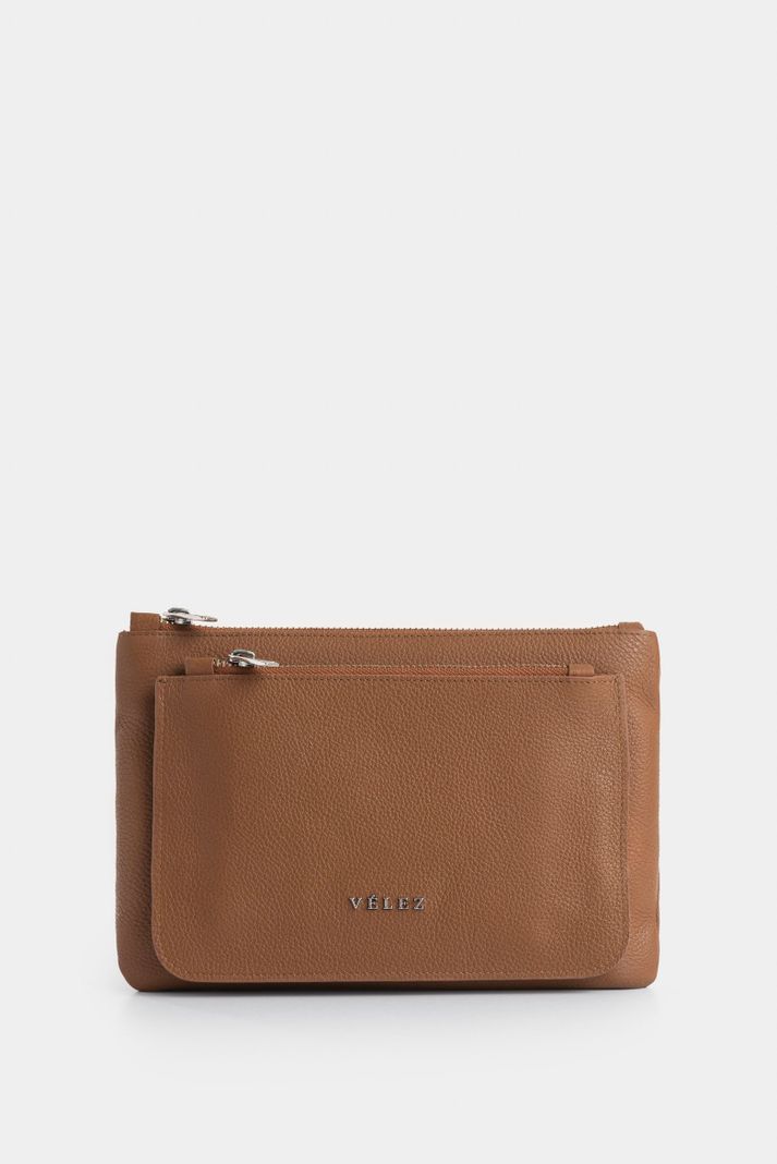 Vélez Cosmetiquera Cuero Para Mujer Doble Bolsillo Miel-0