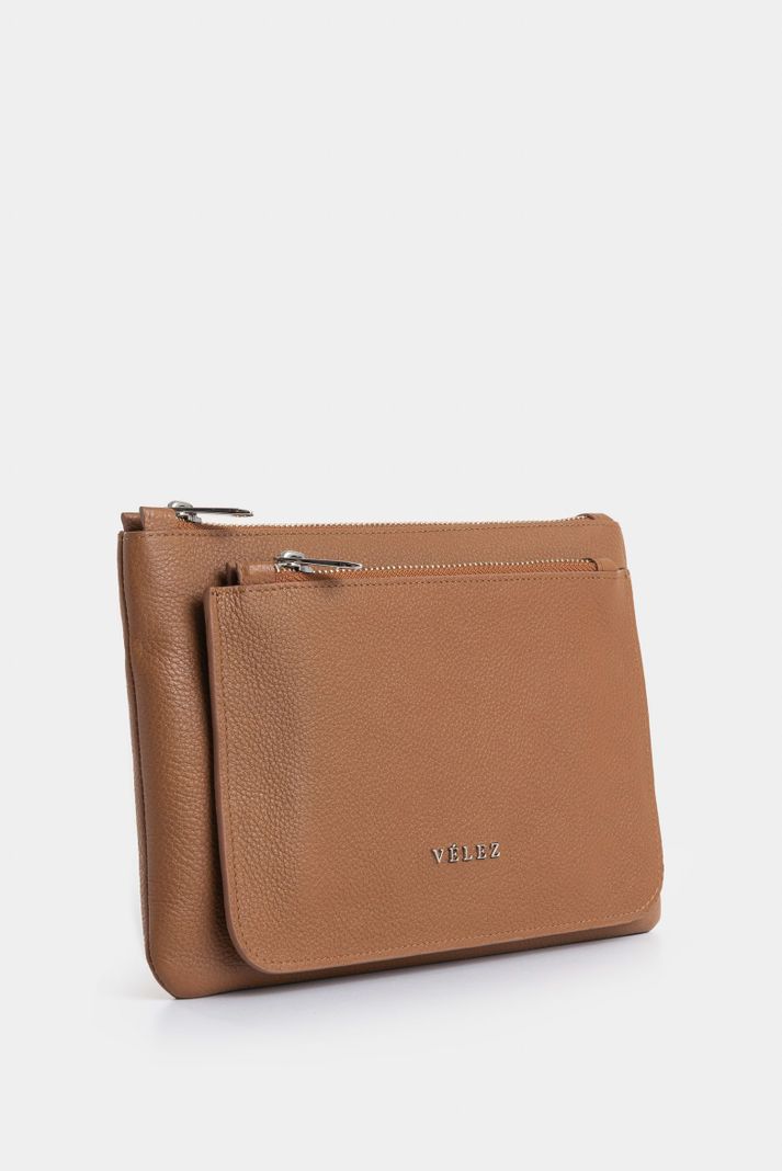 Vélez Cosmetiquera Cuero Para Mujer Doble Bolsillo Miel-1