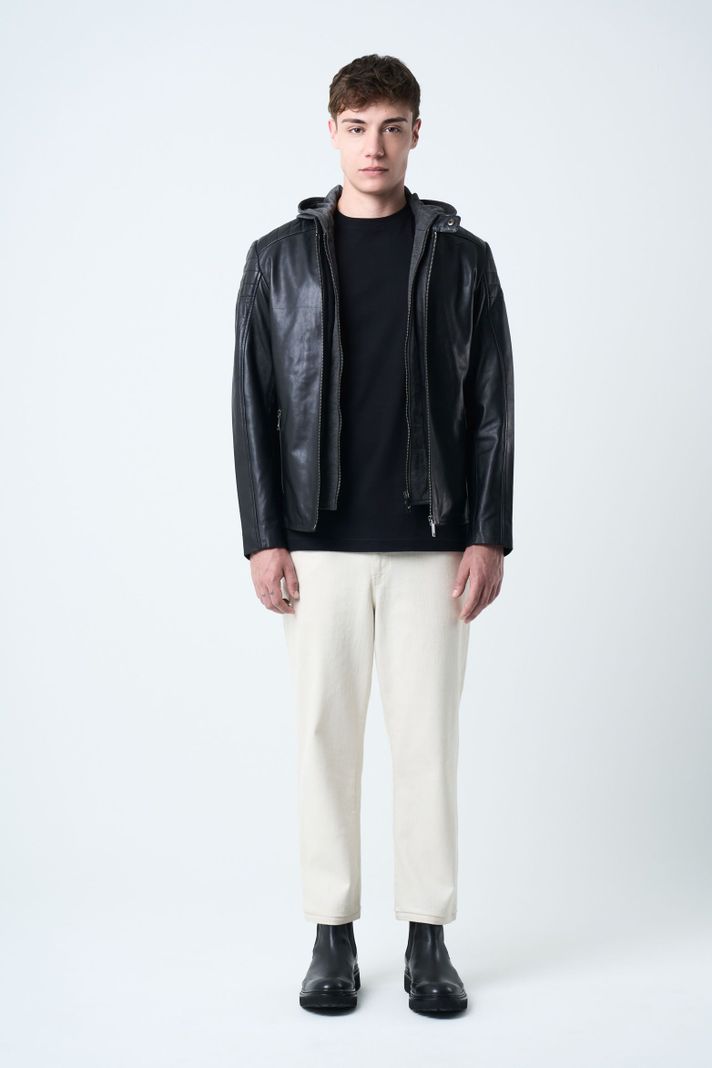 Vélez Casaca Cuero Liso Para Hombre Semi Ajustada Negro-3