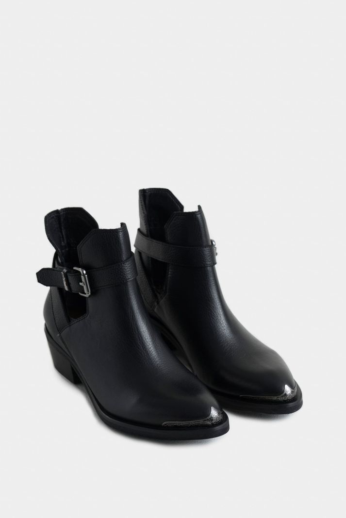 Vélez Botines Tacón Campina 2.0 Cuero Mujer Cut Out Negro-1