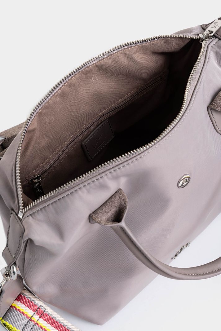 Vélez Bowling Ámbar En Lona Para Mujer Detalle Cuero Gris-4