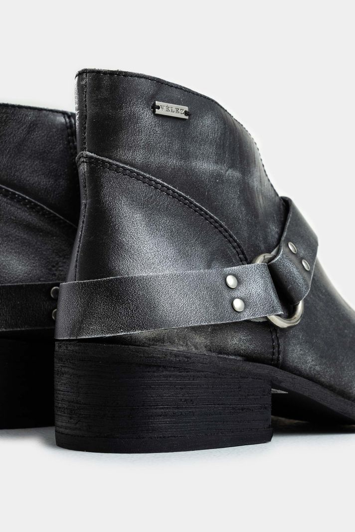 Vélez Botines Texanos Azúcar Cuero Brush Off Para Mujer Gris-4