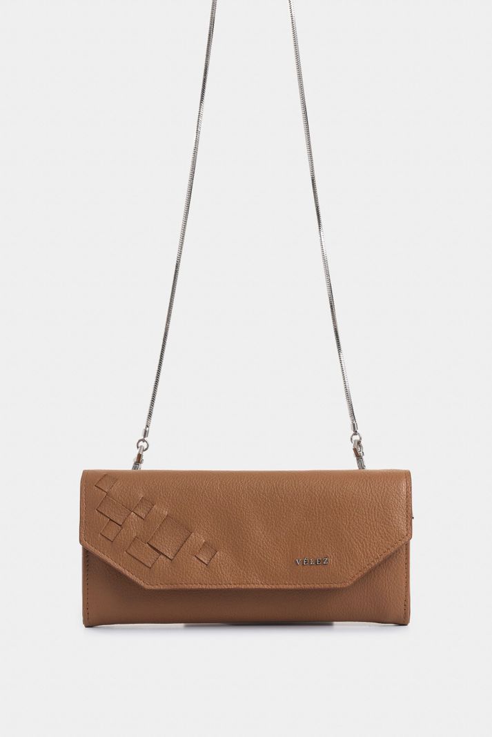 Vélez Porta Chequera Kauai Cuero Mujer Detalle Tejido Miel-0